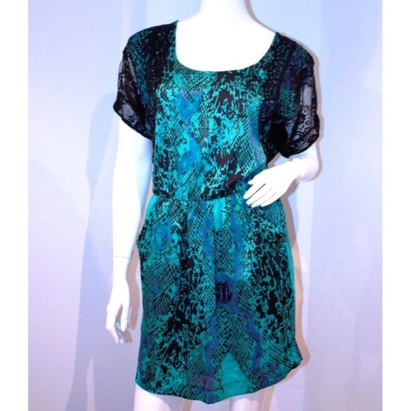 COLLECTIVE CONCEPTS Lace Sleeve DRESS Green PYTHON ( M ) - Picture 1 of 1